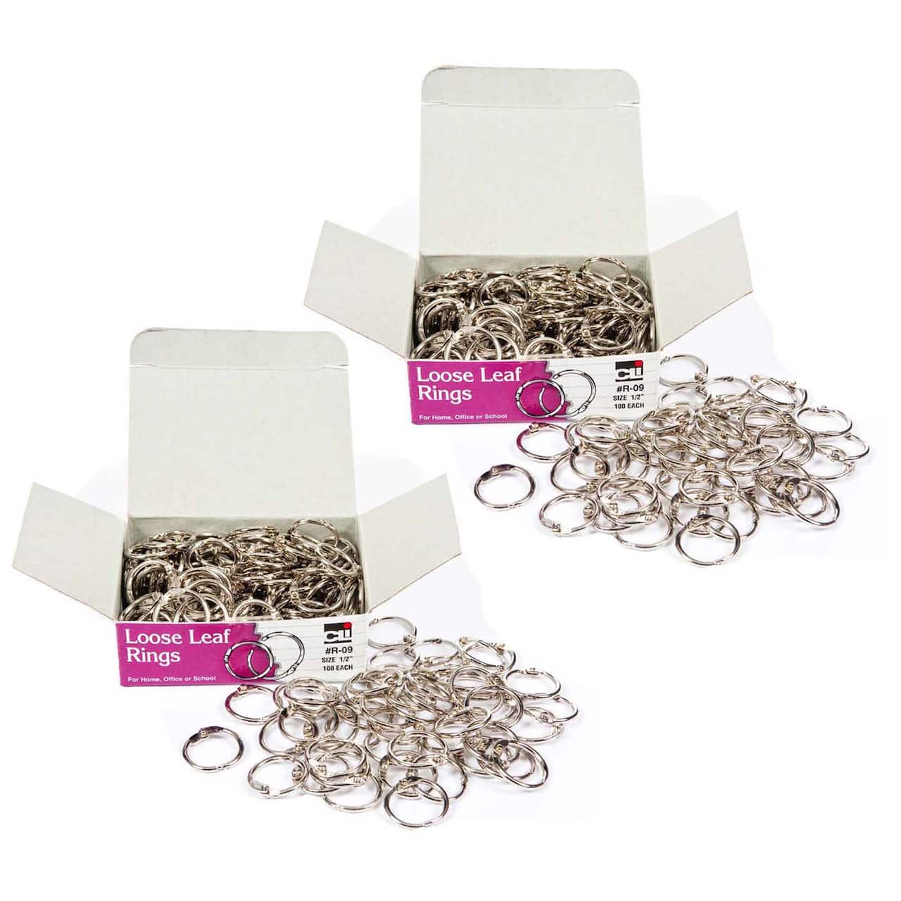 Charles Leonard 1/2" Nickel Plated Loose Leaf Rings, 2 Packs of 100